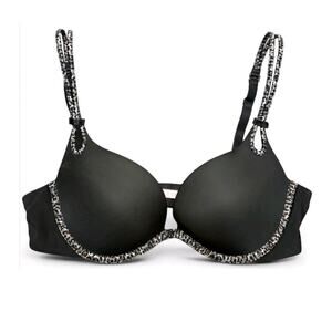 Victoria's Secret Sexy Little Things Black Leopard Trim Underwire Bra 34B EUC